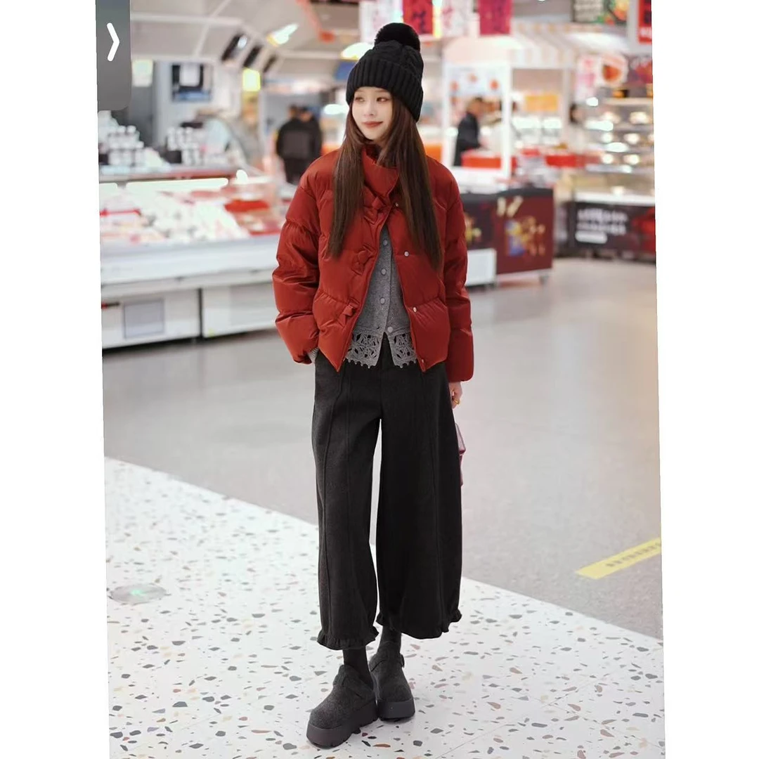 【小暖炉】冬季新款纯色设计扣方块泡芙90白鸭绒羽绒服YR1226