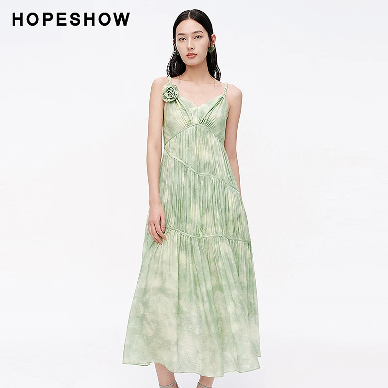 红袖夏季2024新款女装 度假风编织麻花V领吊带印花裙89224171608