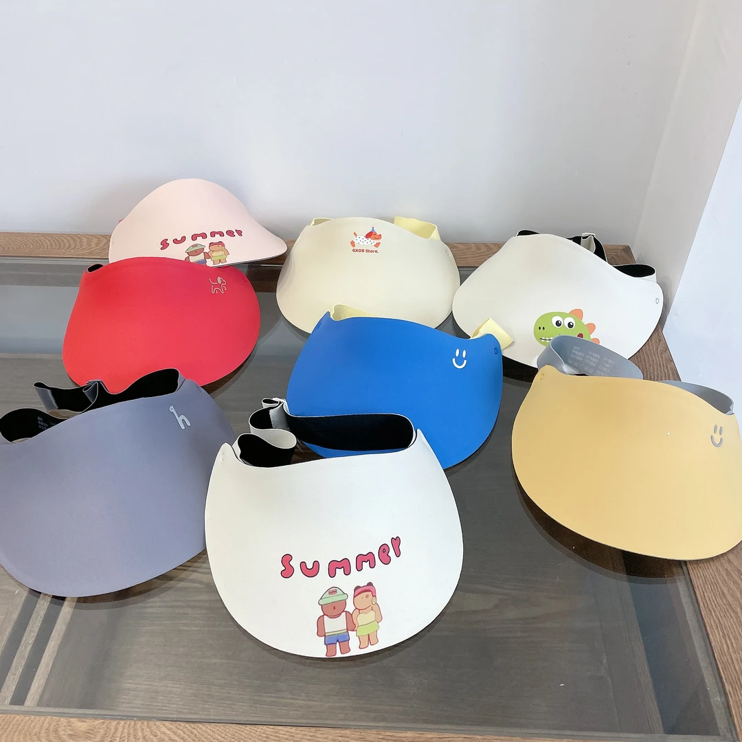 卡通无痕无顶帽子遮阳帽男女儿童宝宝ins空顶帽大檐运动风防晒帽