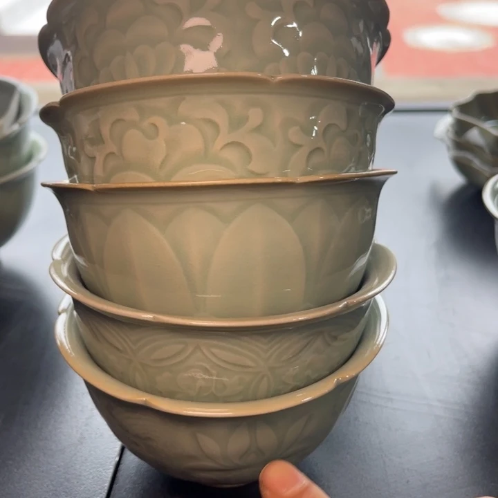 天青色仿古花口碗五个纹饰各一只