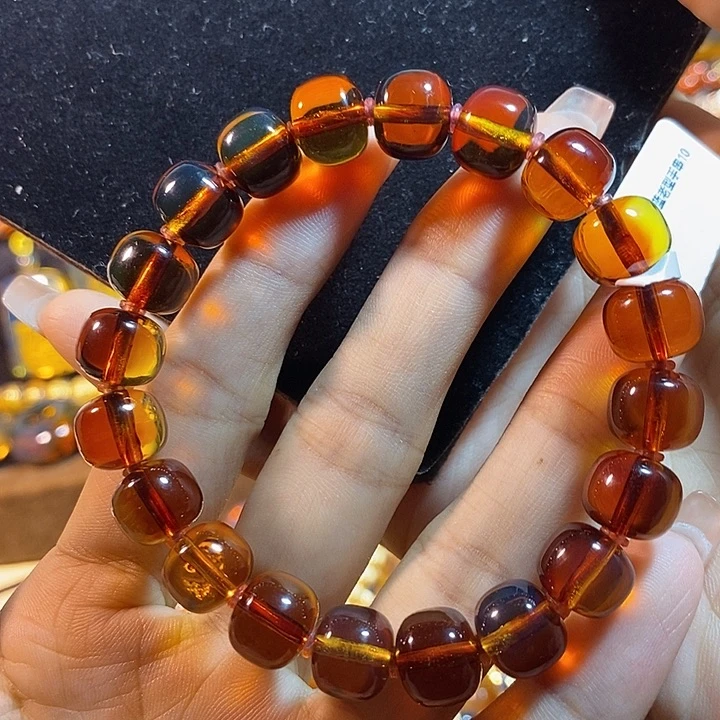 蓝珀未镶嵌珠宝奇石墨西哥红蓝老型手串10