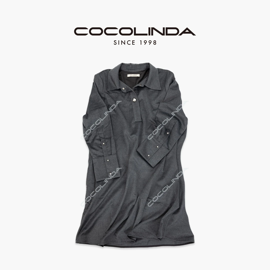 COCOLINDA| 绵羊毛老钱风灰色中长款连衣裙裙K3538