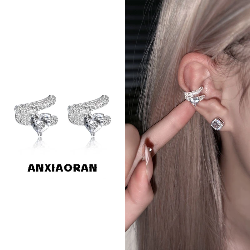 铜合金耳饰 满钻镶嵌爱心耳夹耳骨夹耳圈小众高级耳扣耳圈耳挂