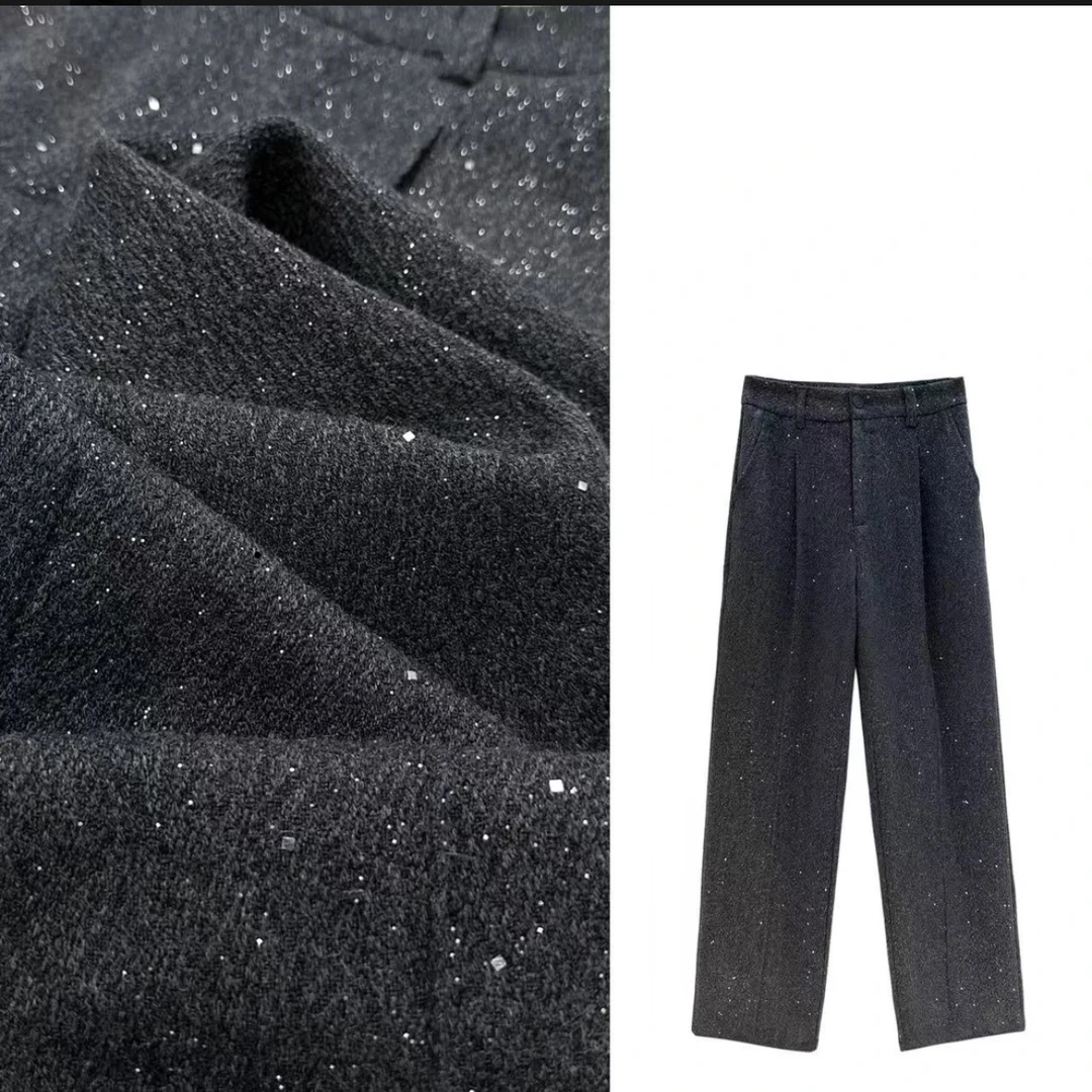 小朵家 洋气星空灰裤直筒裤潮牌女装裤