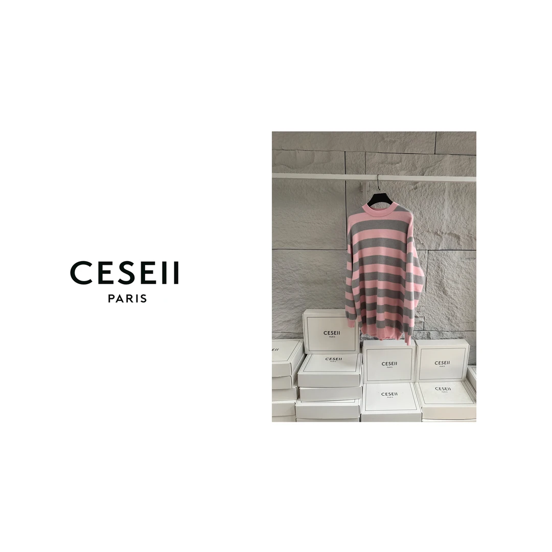 【25XJ719】CESEII秋冬时尚条纹宽松慵懒风毛衣