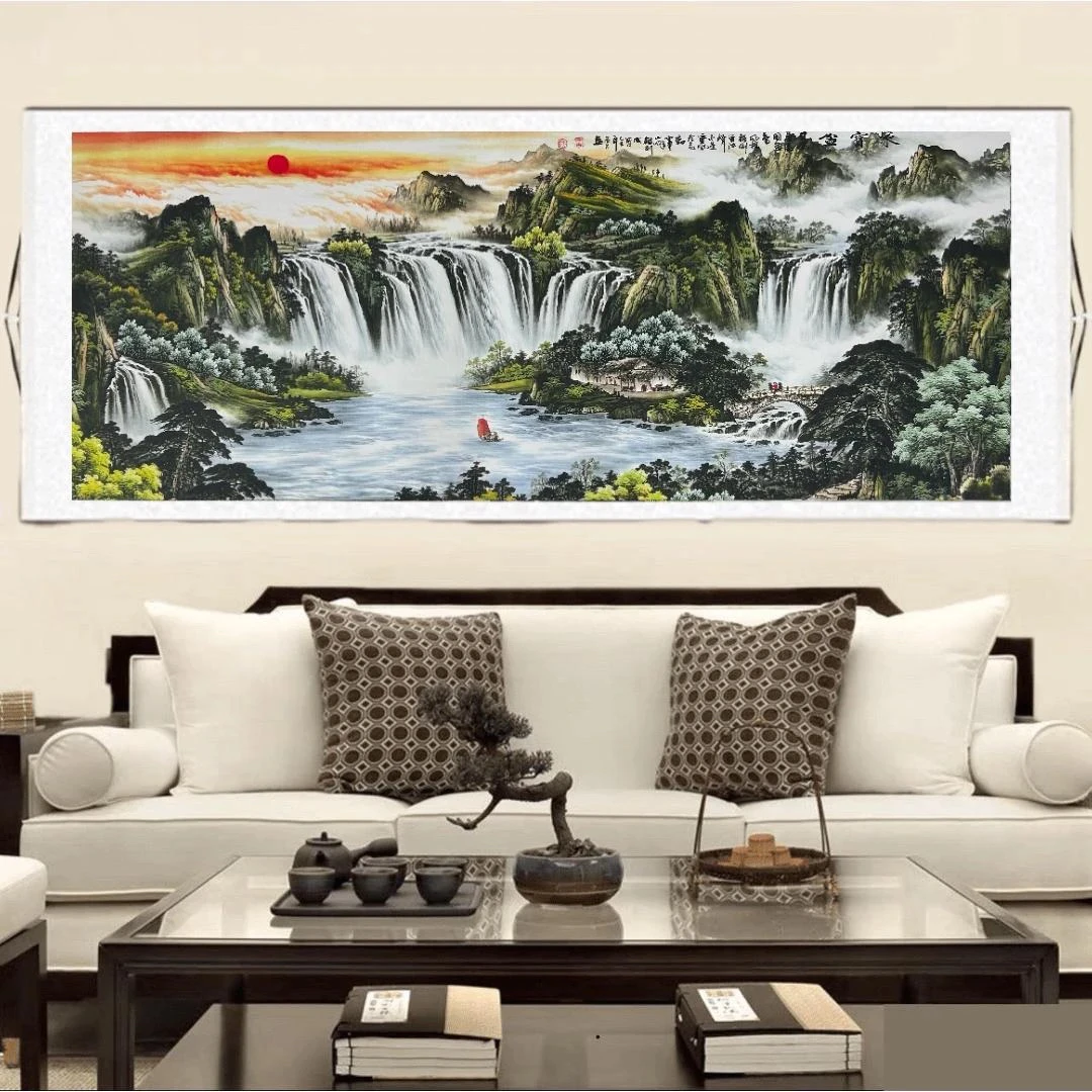 3.5米✖️96厘米聚宝盆山水卷轴挂画
