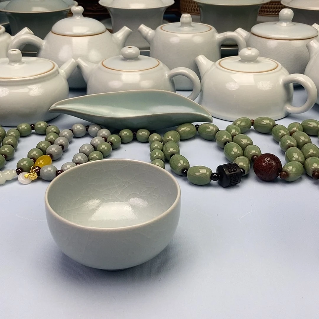 杯仿古月白微蓝釉罗汗杯原矿原釉原产地