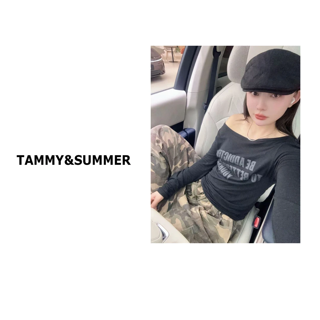 【Tammy&Summer】宽松休闲百搭舒适打底斜肩字母长袖T恤上衣928001