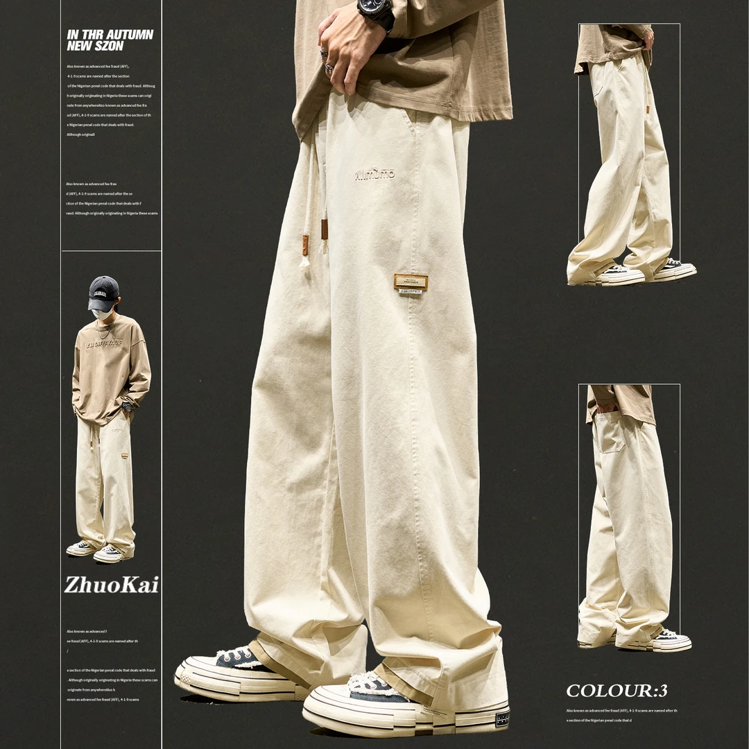 工装裤秋季美式潮宽松百搭复古休闲裤三色直筒男士长裤伞兵裤男装