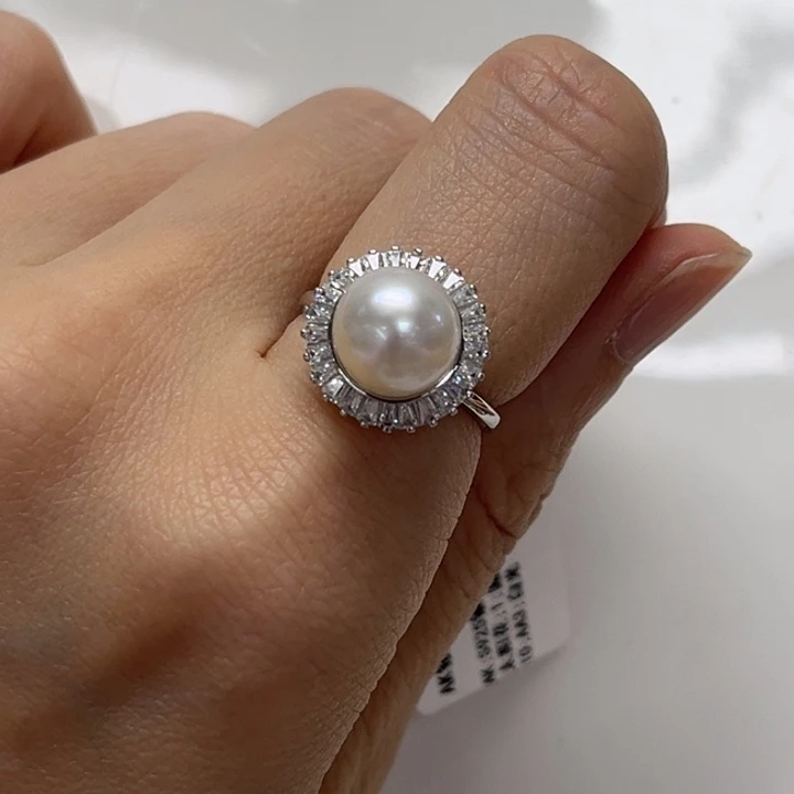 戒指海水珍珠银S925镶嵌澳白9-10mm 134号