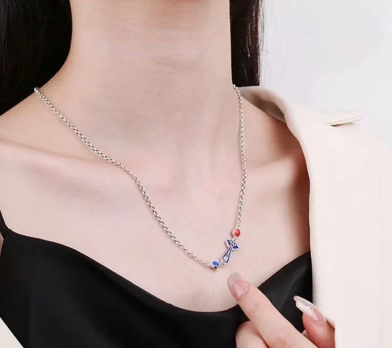 999烧蓝如意链吉祥如意滴胶吊坠锁骨链