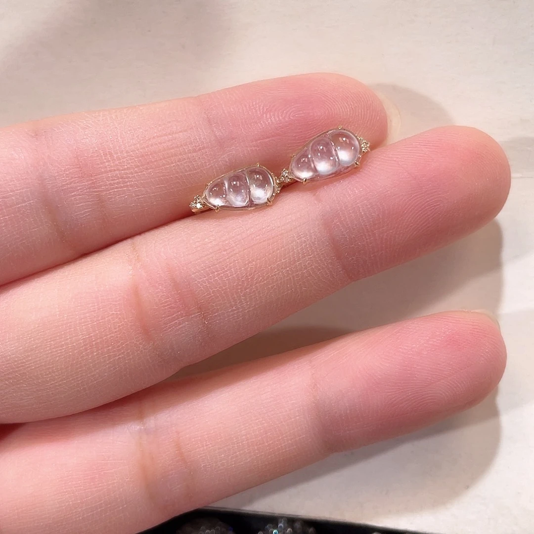 翡翠18K金镶嵌耳饰南非钻