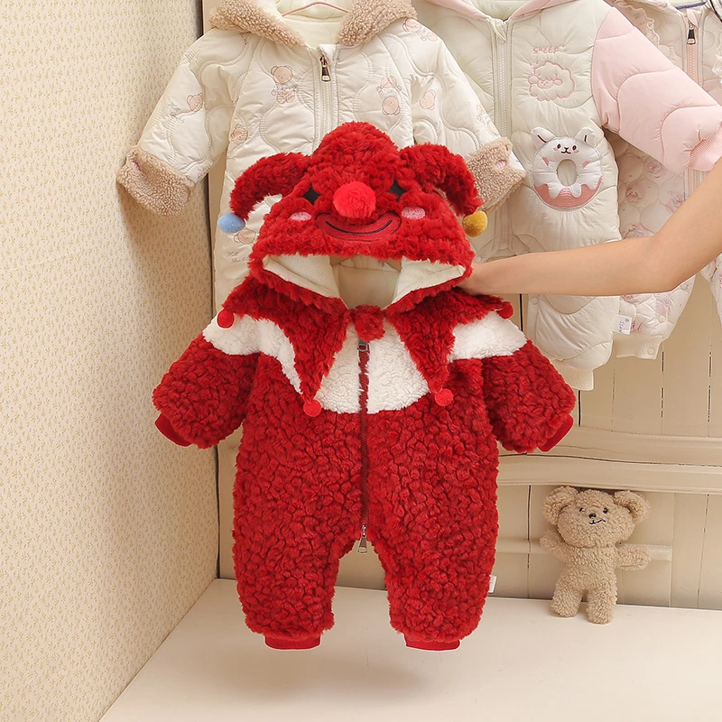A类女童冬季中国红虎年加绒拉链男爬服