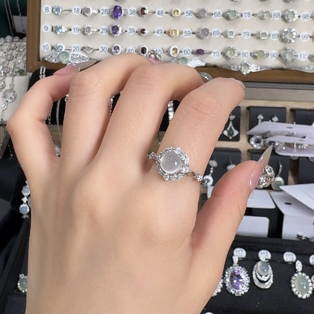 银S925镶嵌蛇纹石玉戒指婧***系