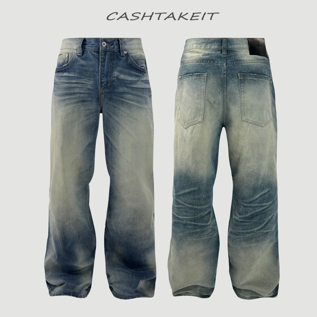 “05牛王平民版”直筒宽松版型重水洗立体猫须蜂窝牛仔裤cleanfit蓝