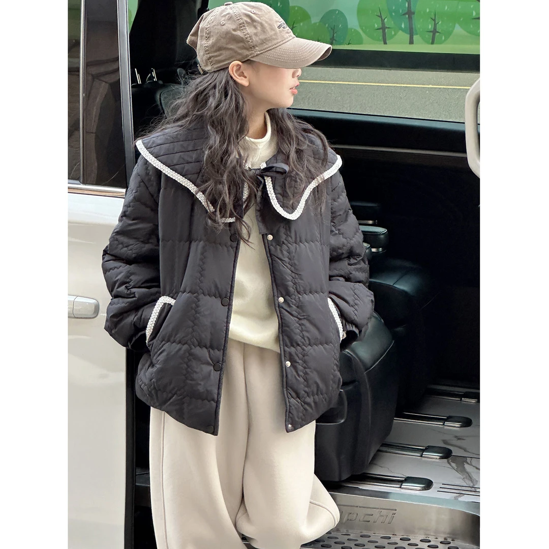 K30414孙小美娃娃领甜美菱格女童加绒棉服袄秋冬装新款加厚外套