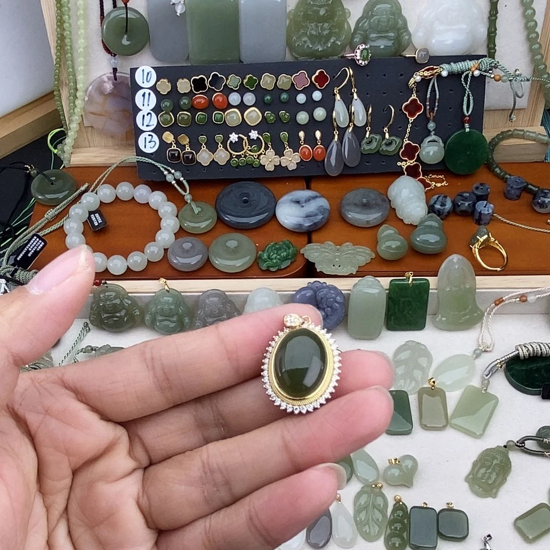 和田玉银S925镶嵌吊坠(不含链)