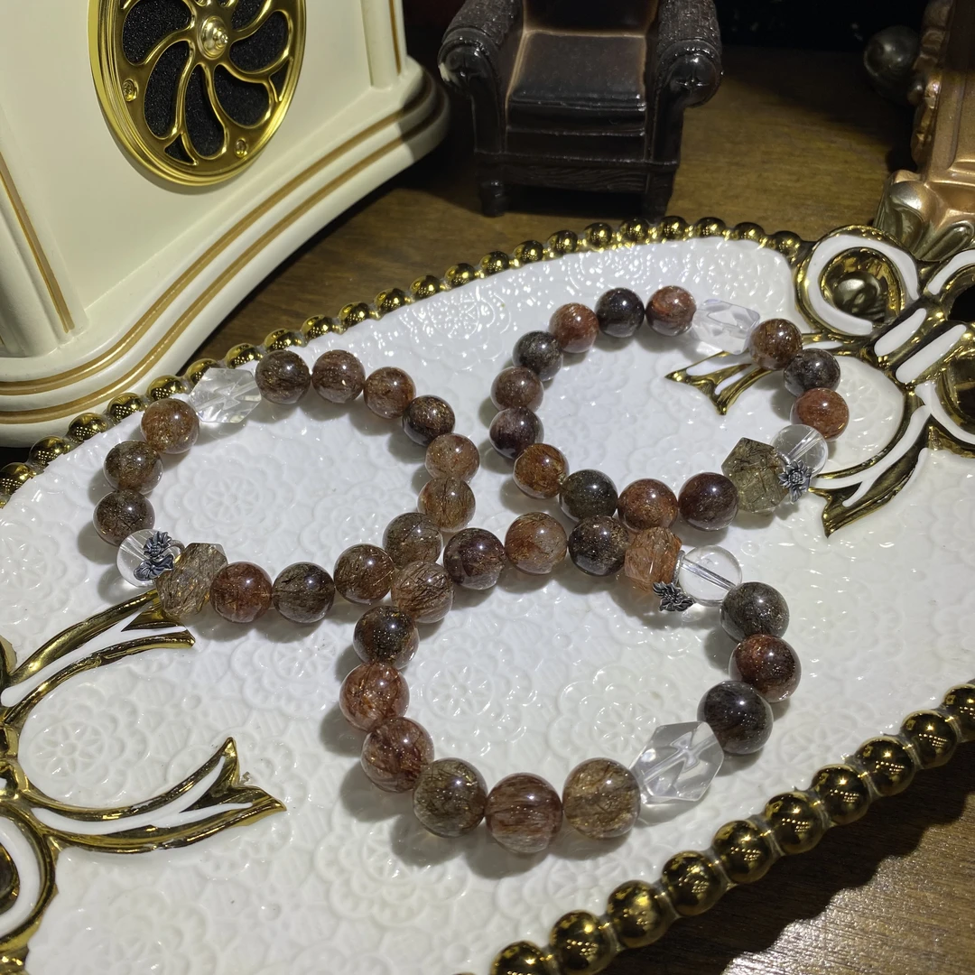 V720-天然老矿料黑金超七水晶手串单圈设计款--多样性发其一