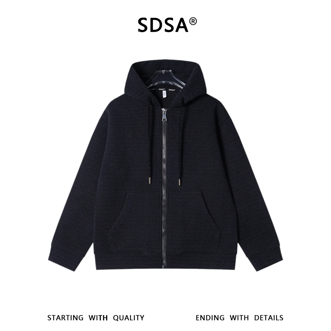 SDSA男士秋冬新款痞帅男装潮牌时尚撞色斜纹拉链连帽卫衣外套百搭