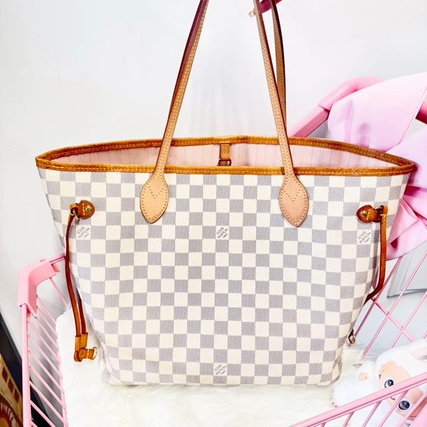 95新 LouisVuitton/路易威登 白色棋盘格NF芯片款子母托特包/jm