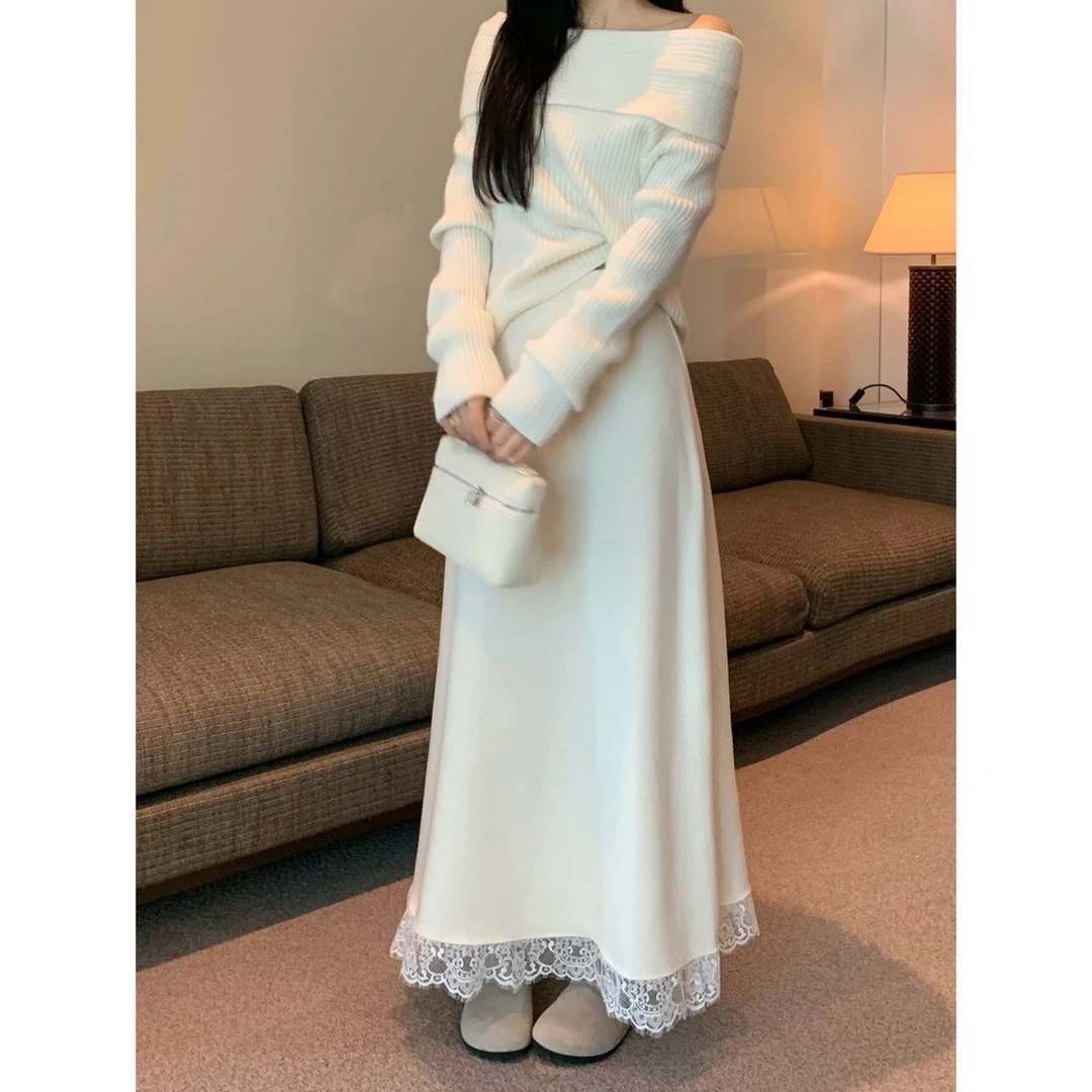 韩版甜美减龄蕾丝拼接松紧腰设计感气质高腰显瘦半身裙6568#0.12