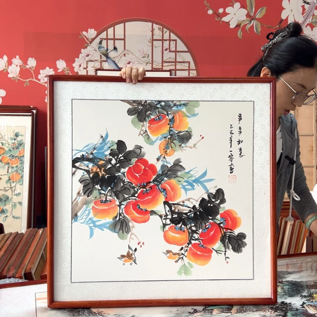 国画手写手绘国画作品62✖️62带框包邮