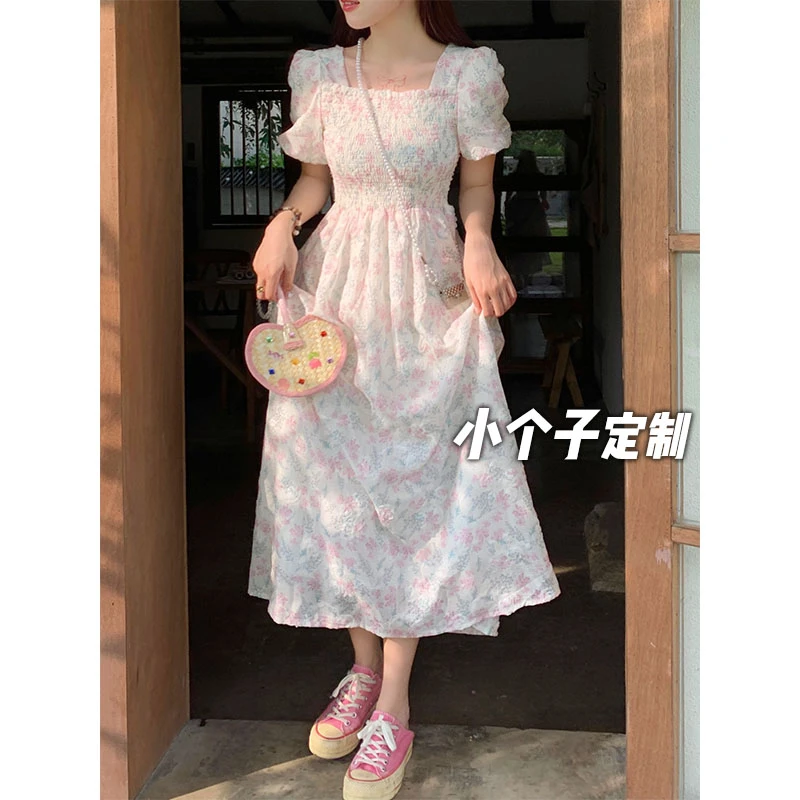 150小矮个子法式碎花连衣裙女收腰a字中长款初恋裙xs显高夏季