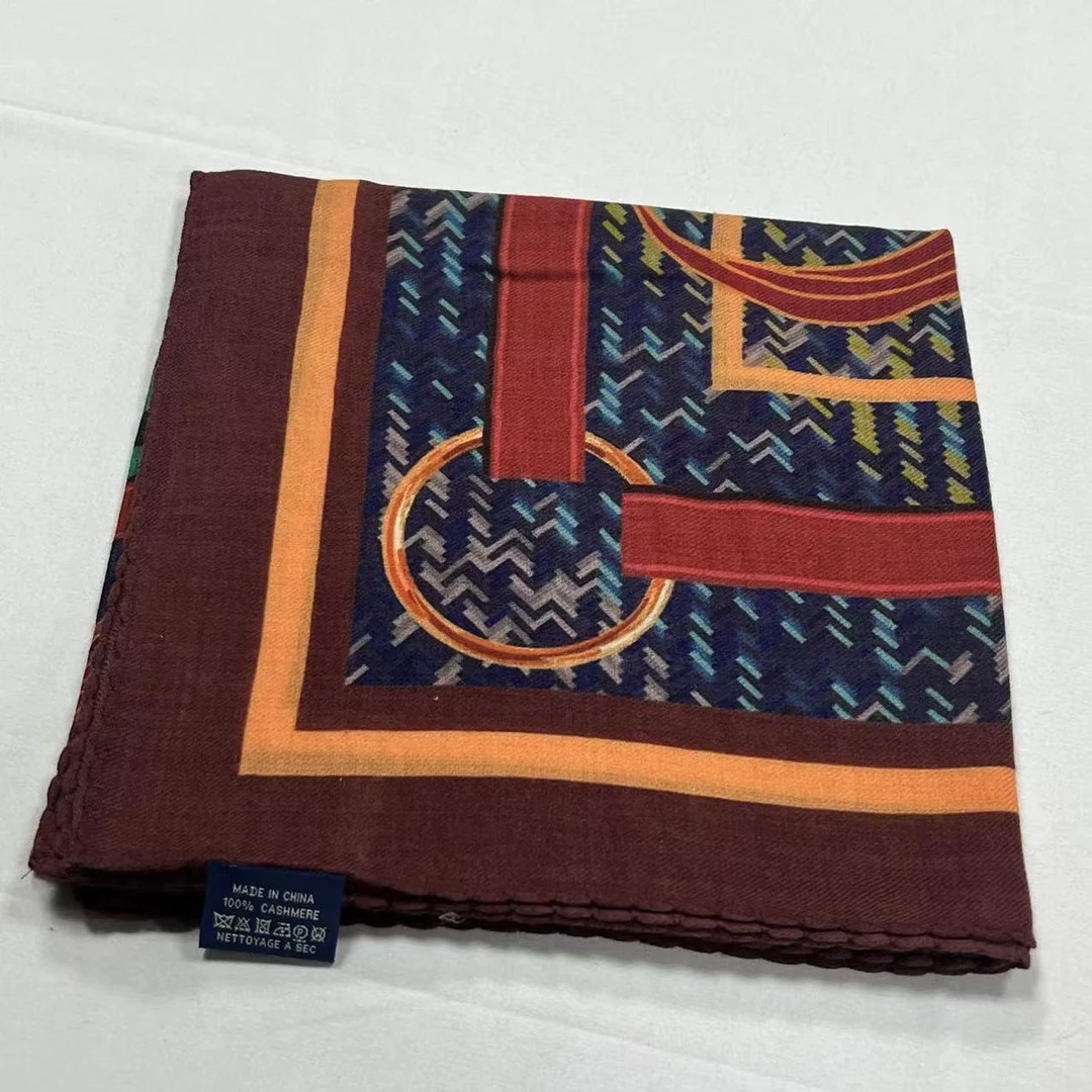 1米羊绒蕾丝边方巾-浴火凤羽 95cm丝巾