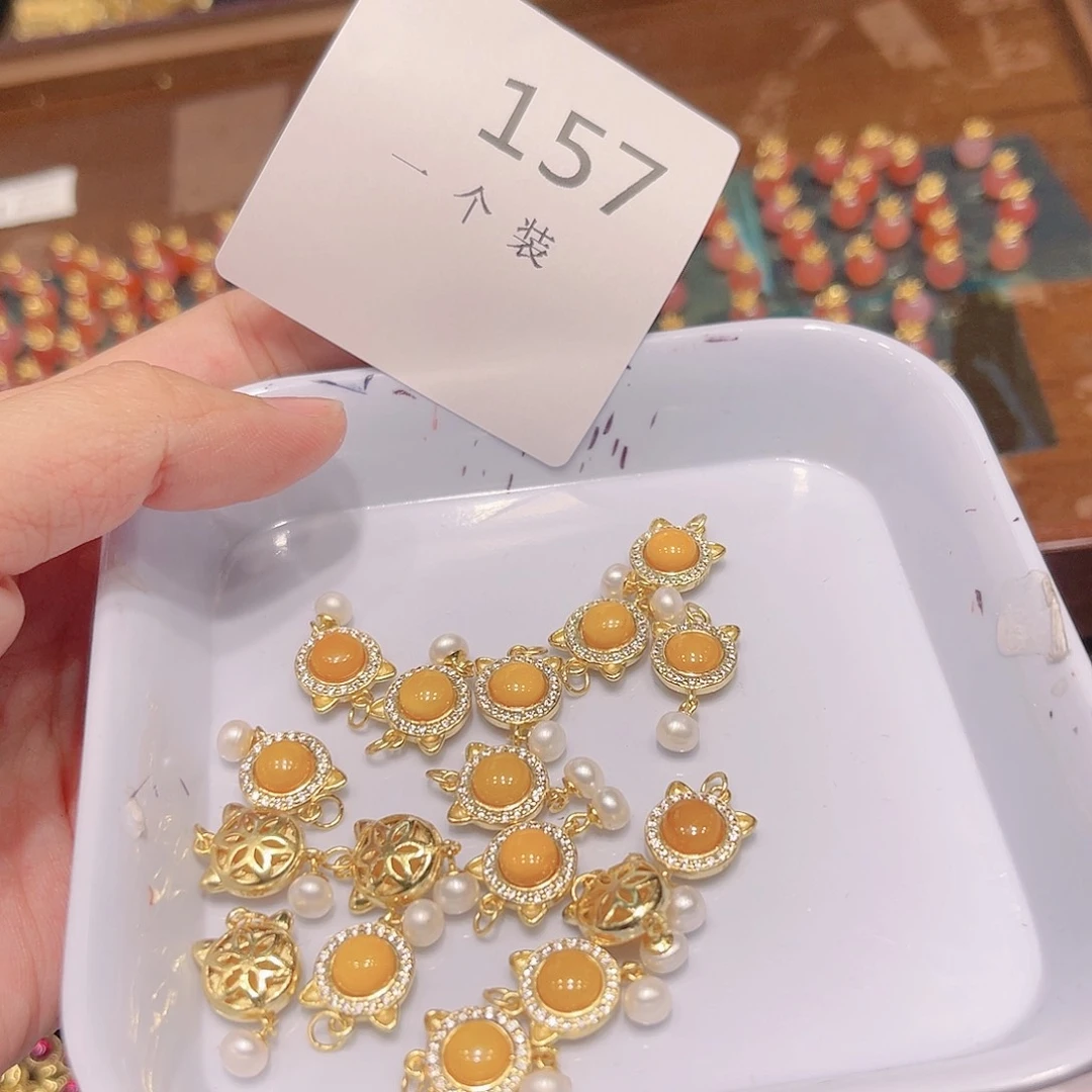 蜜蜡珠宝奇石银S925镀金镶嵌157