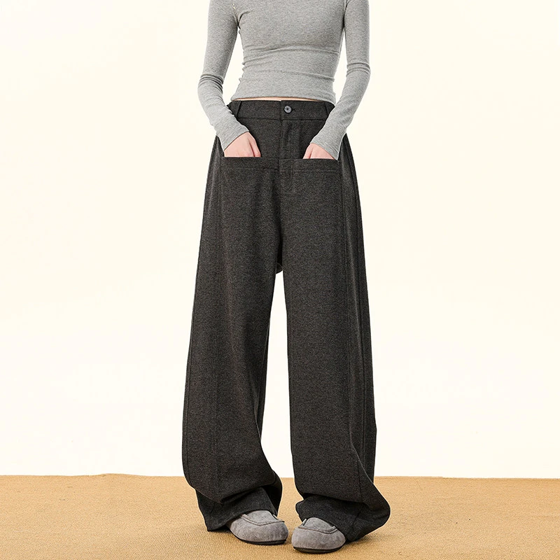 老钱风呢子休闲裤男女潮牌冬季新款复古长裤宽松设计感拼接休闲裤