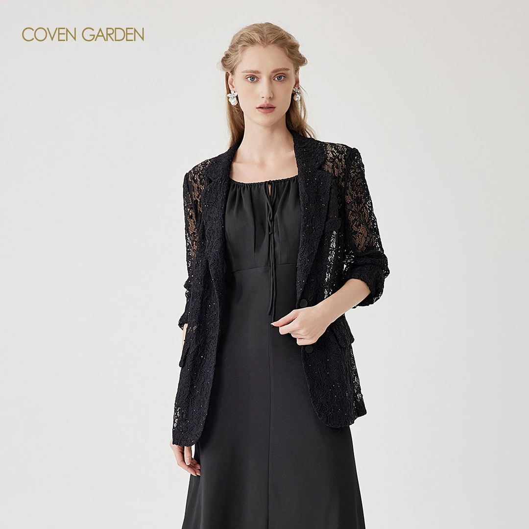 【哥文花园】2025夏季新款端庄股线蕾丝西装外套女挺括CSC2041098