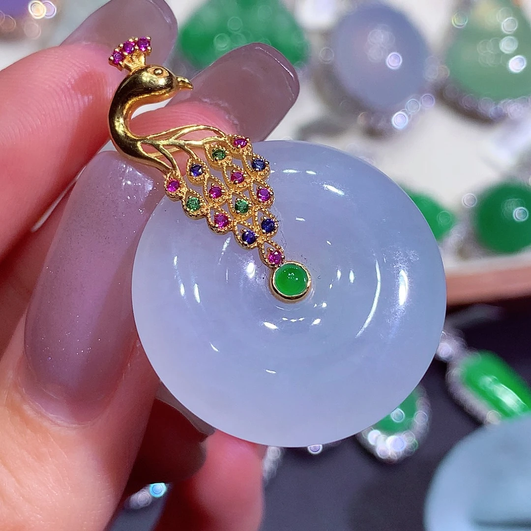 翡翠18K金镶嵌吊坠(不含链)