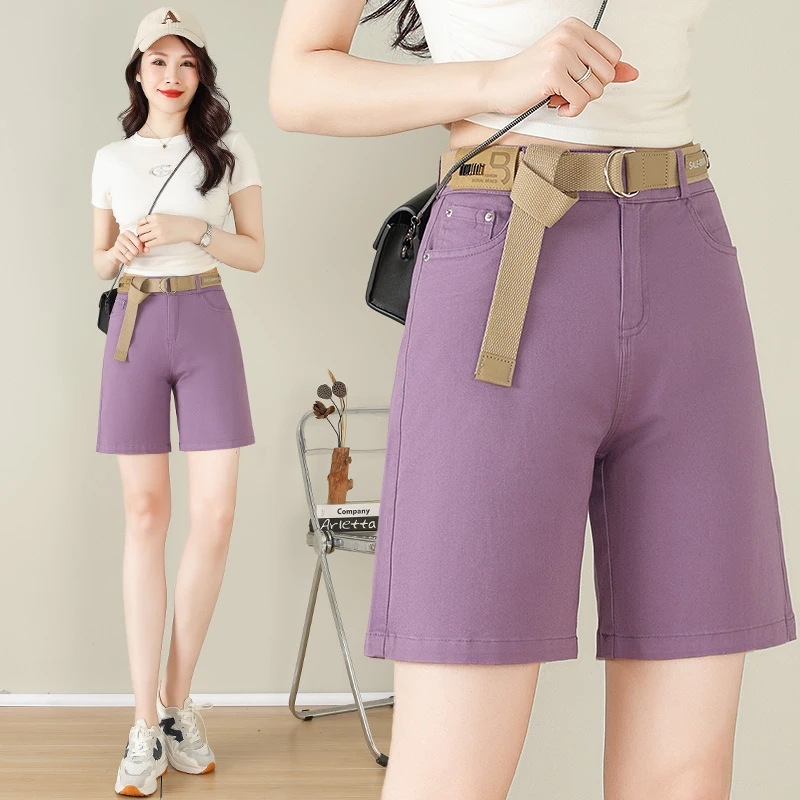 牛仔短裤五分裤女夏季2025年新款高腰直筒宽松牛仔中裤阔腿裤8802