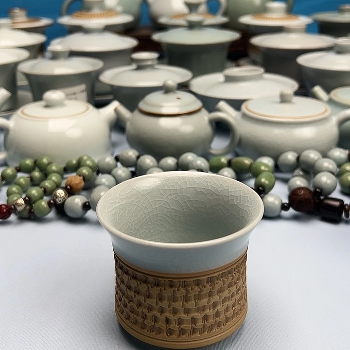 杯重工仿古月白釉马蹄杯原矿原釉原产地