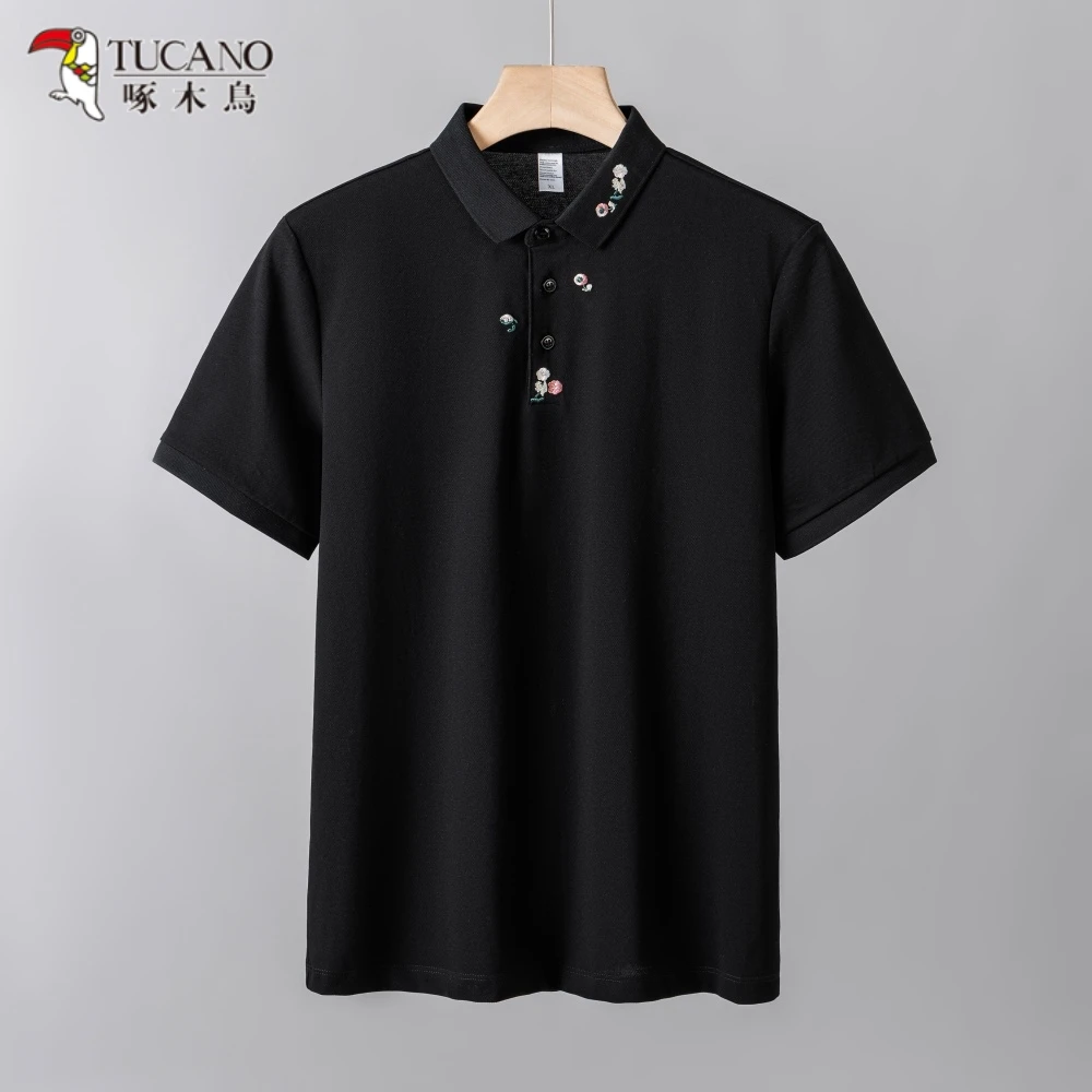 啄木鸟夏季新款领口花卉刺绣polo衫潮牌男款休闲冰丝凉感短袖T恤