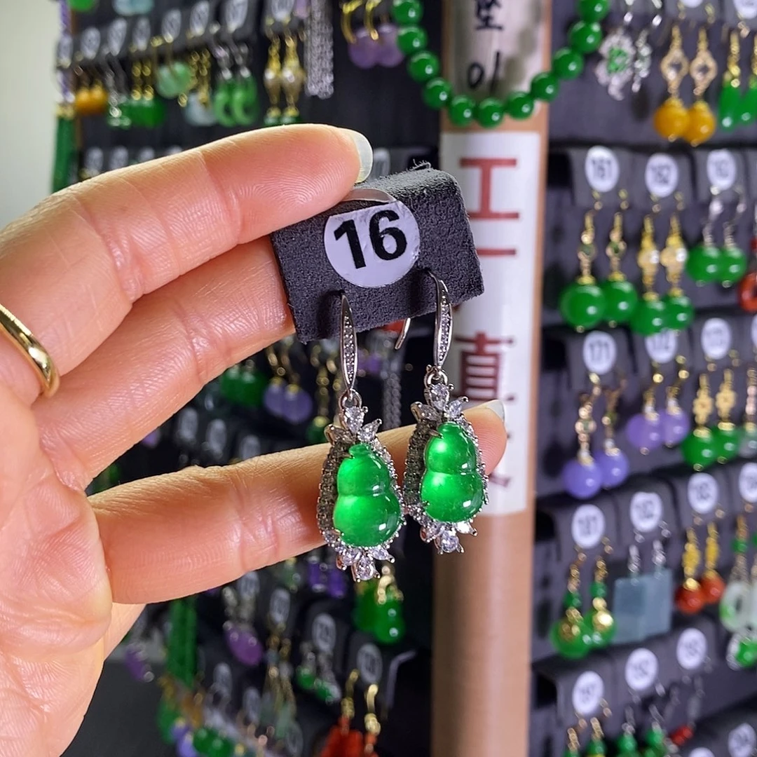 银S925镶嵌翡翠耳饰16