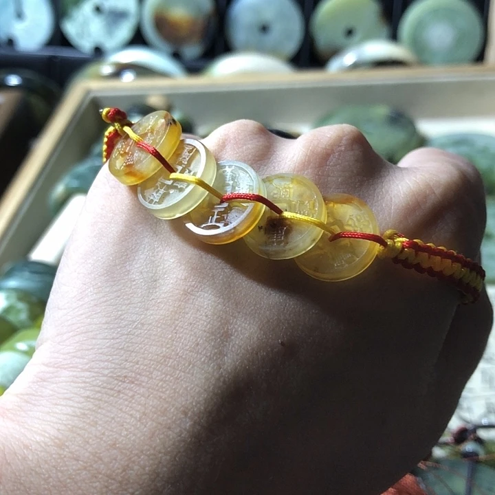 岫玉未镶嵌岫玉五帝钱手链