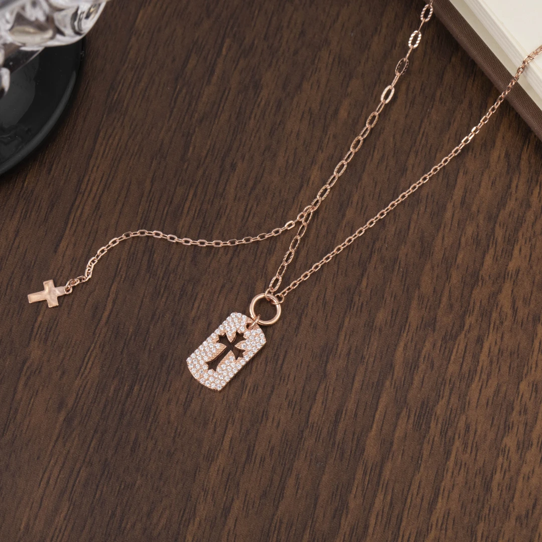 坠链均925银 【太原周嵘】时尚百搭轻奢十字无事牌精致满钻