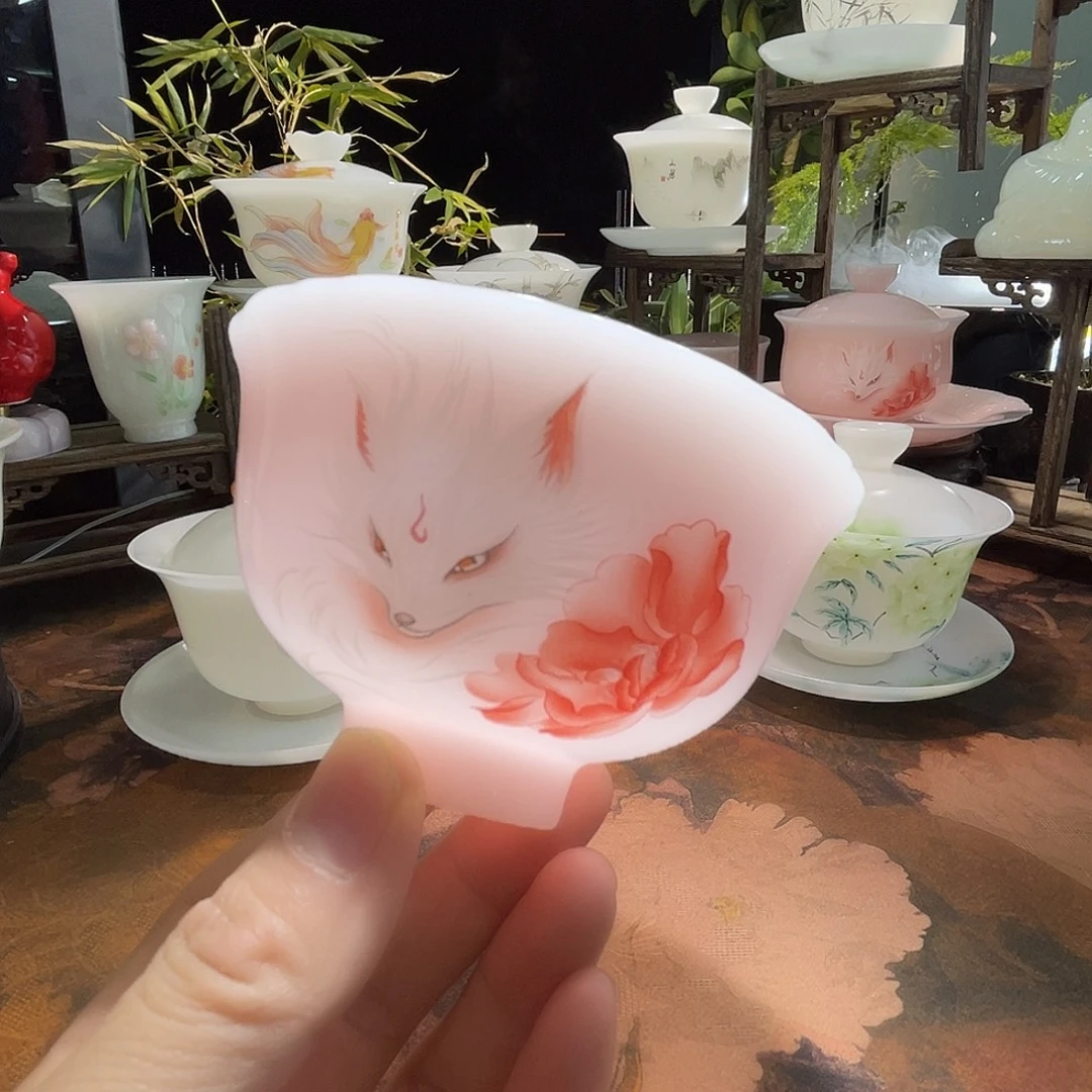冰晶璞玉粉黛九尾狐仙花口杯