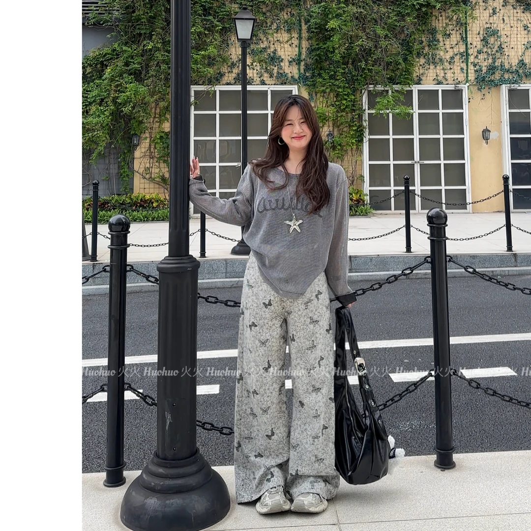 《莎莎定制》提花蝴蝶设计2025夏季天丝高腰阔腿显瘦百搭时尚拖地裤