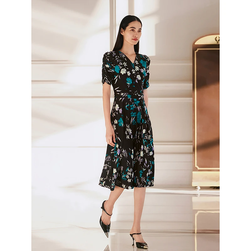 Song of Song歌中歌2025春黑色典雅花卉连衣裙5C35105750