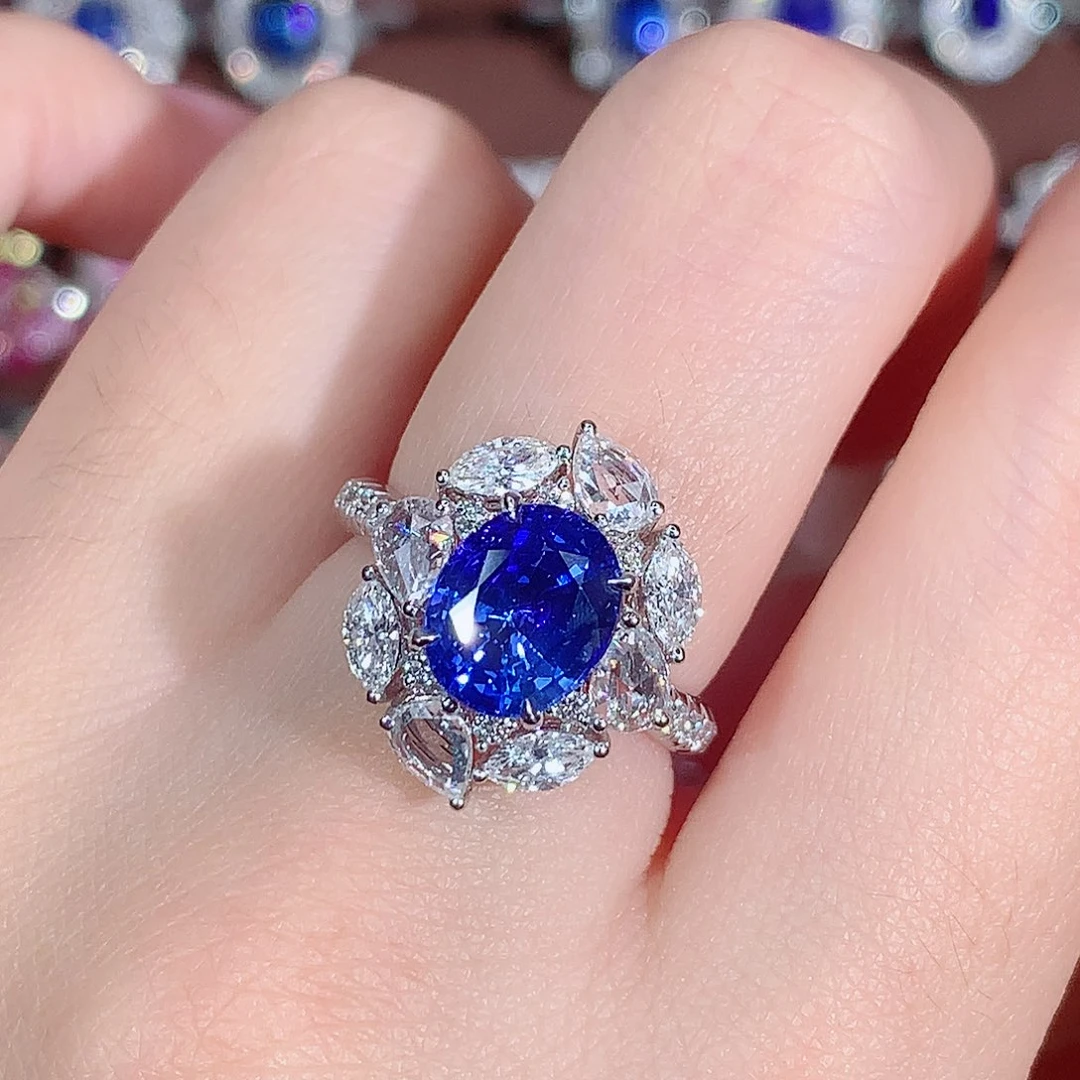 戒指蓝宝石18K金镶嵌3.24ct/天然宝石/七天无理由
