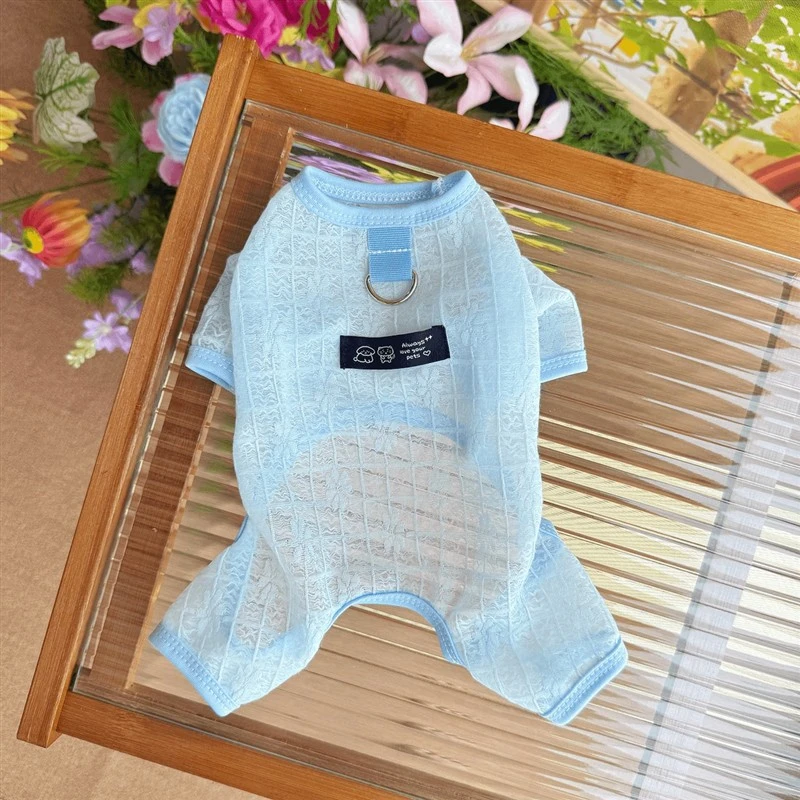 夏季薄款透气镂空网纱四脚衣狗狗衣服比熊博美防晒服降温防掉毛