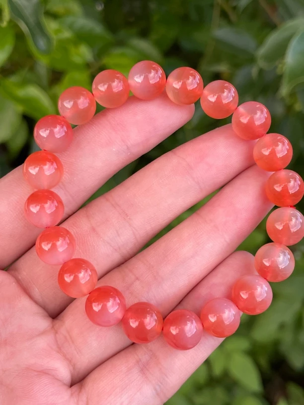 精品聚宝盆蜜桃玛瑙单圈手串，尺寸9.5mm，颜色漂亮