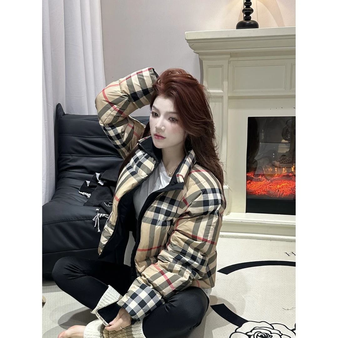 AG12 格纹拉链短款羽绒服 男女同款