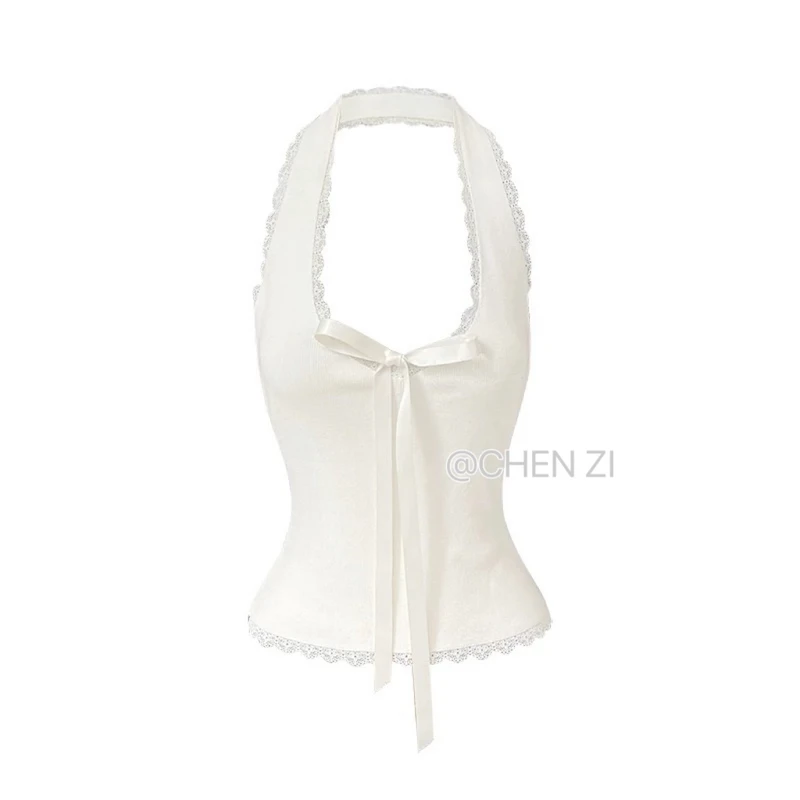 【安妮假日】秋冬少女系 带胸垫温柔风新款挂脖吊带女慵懒修身背心