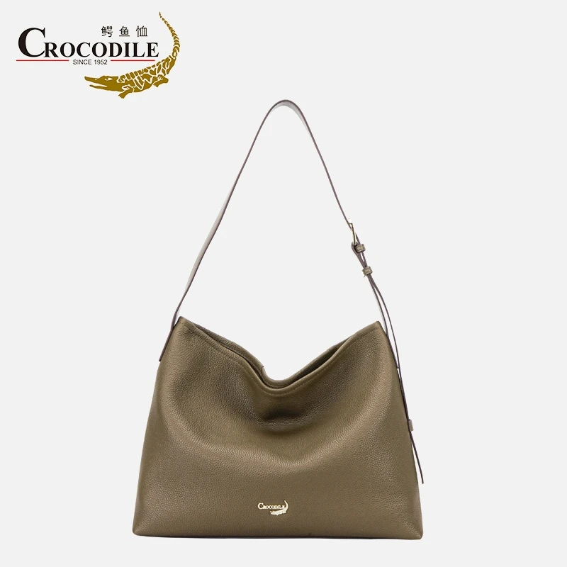 鳄鱼恤CB00002鳄鱼恤牛头层皮革休闲腋下包大象灰女包
