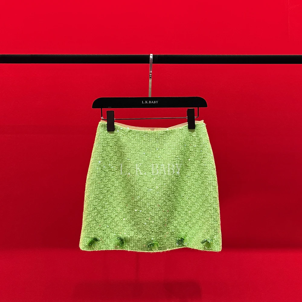 【L.K BABY】夏日青柠Q 法式名媛浮雕纹理DIY花朵时尚裙子