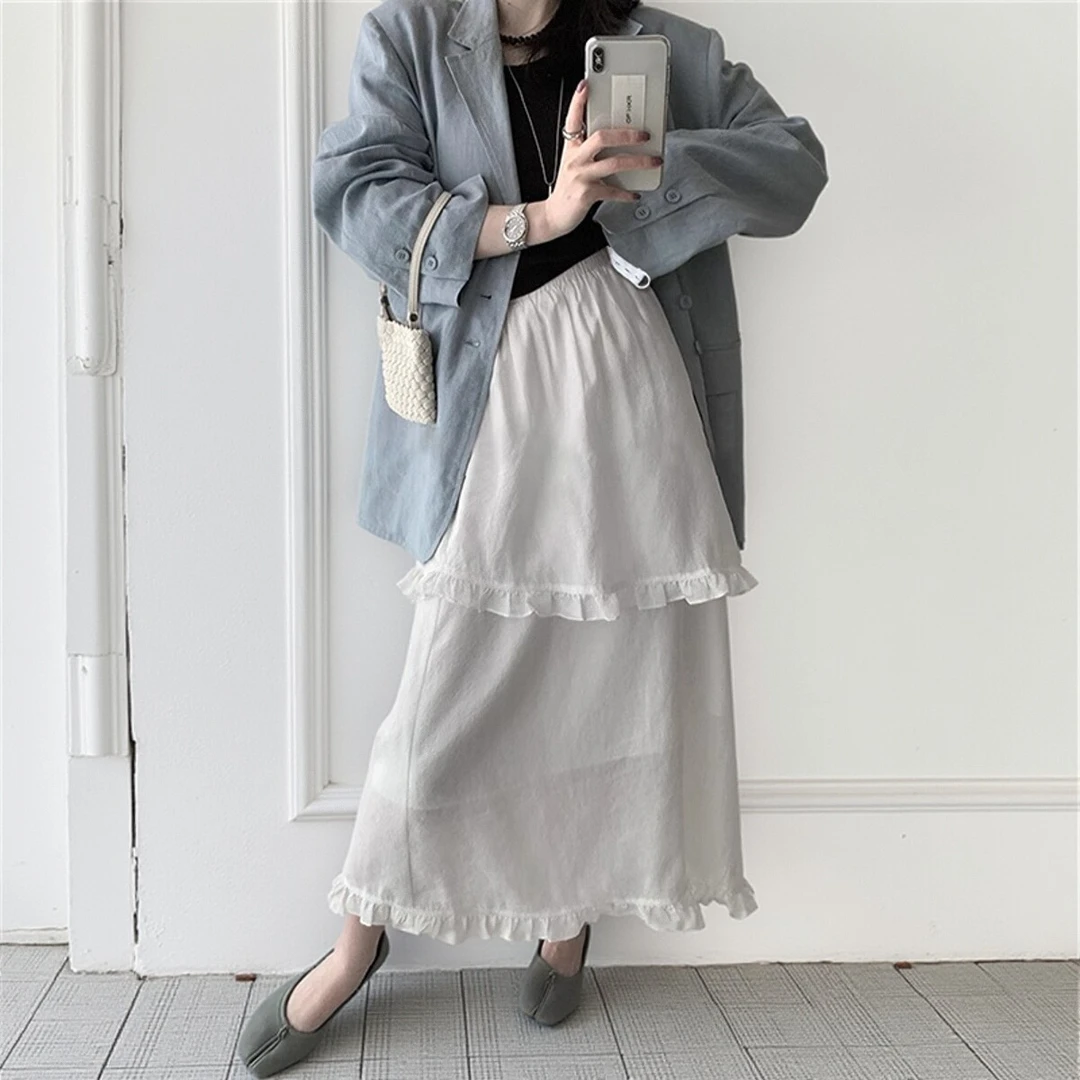 夏季无托腹孕妇半身裙2025新款小个子荷叶边伞裙时尚垂感半身长裙