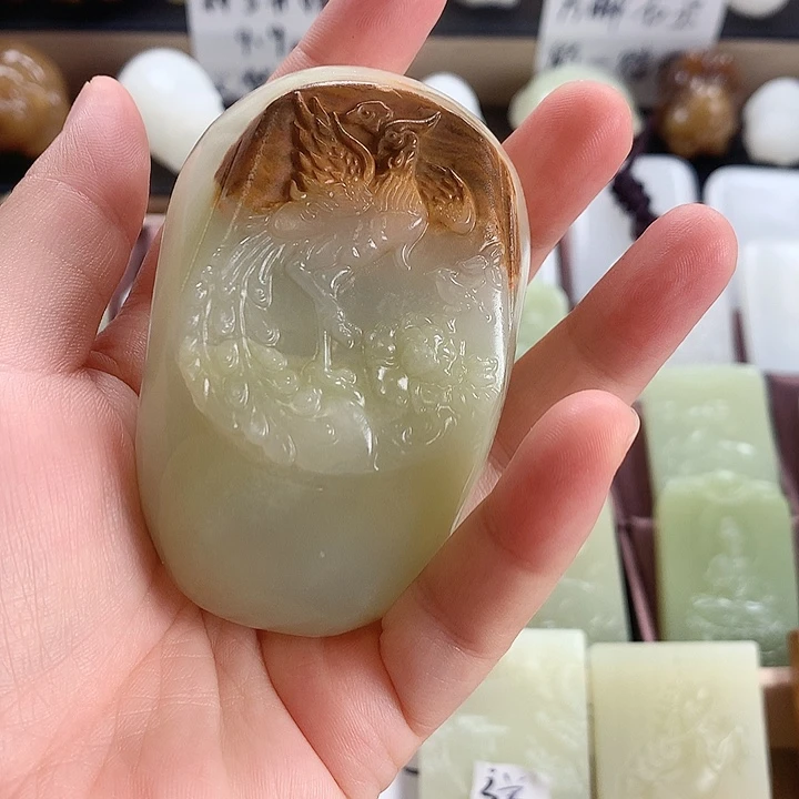 长石玉未镶嵌手把价方解石玉